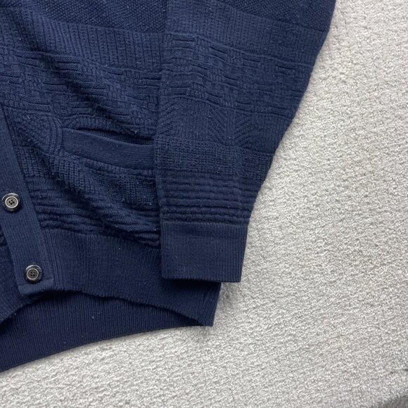 VTG Sweater Men M Blue Cooper Wool Blend Cardigan Grandpa Button 90s Canada Made - Picture 5 of 16